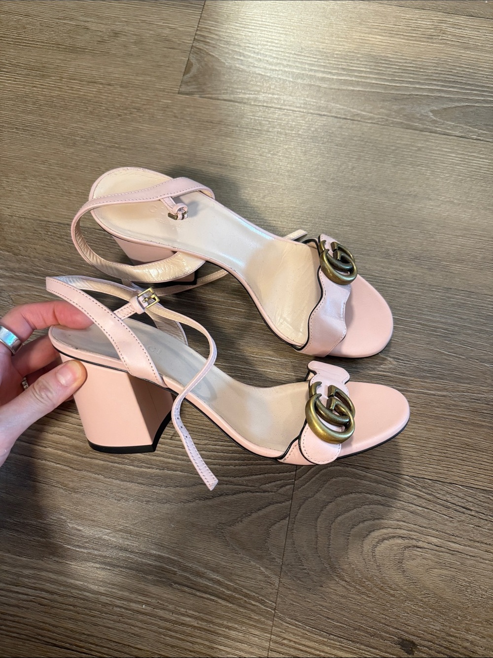 New Gucci GG Marmont Block Heel Sandal in Perfect Pink